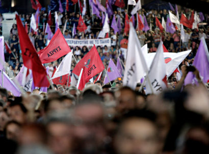 Leftist,syriza,party,supporters,wait,for,a,speech,of,leader