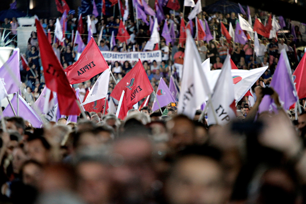 Leftist,syriza,party,supporters,wait,for,a,speech,of,leader