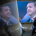 Campaign,displaying,turkish,president,and,people's,alliance's,presidential,candidate,recep