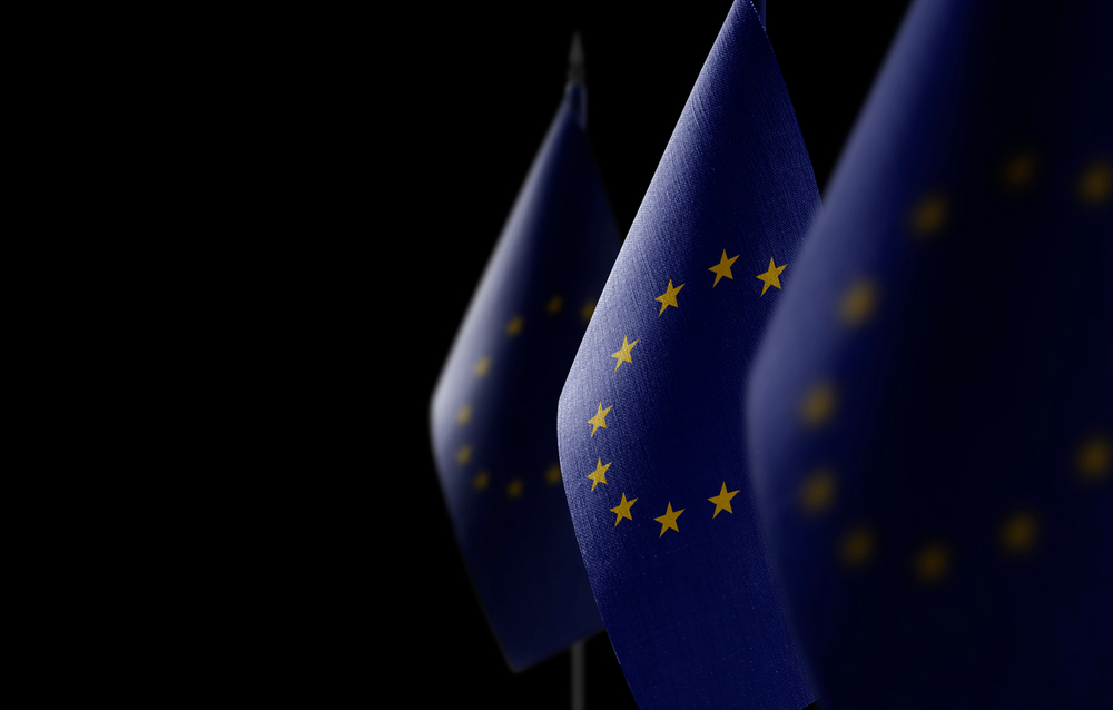 Small,national,flags,of,the,european,union,on,a,dark