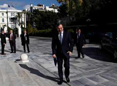 Greek,prime,minister,antonis,samaras,arrives,to,attend,in,parliamentary