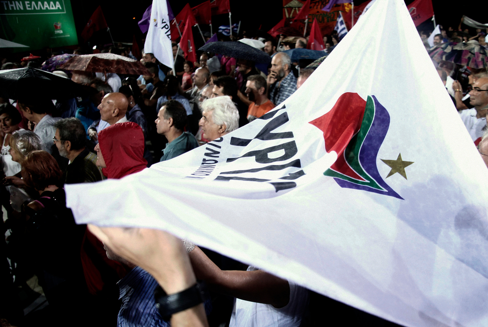 Leftist,syriza,party,supporters,wait,for,a,speech,of,leader