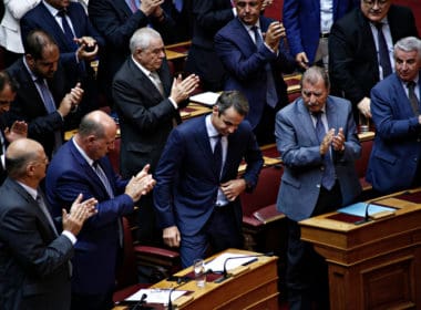 President,of,new,democracy,,kyriakos,mitsotakis,attends,in,a,discussion