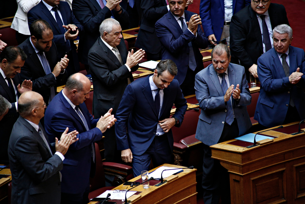 President,of,new,democracy,,kyriakos,mitsotakis,attends,in,a,discussion