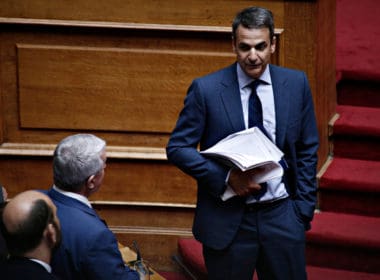 President,of,new,democracy,,kyriakos,mitsotakis,attends,in,a,discussion