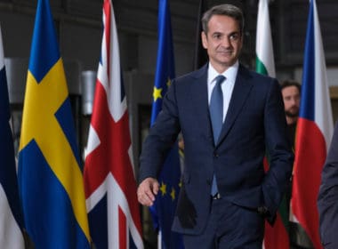 Greek,prime,minister,kyriakos,mitsotakis,arrives,to,attend,in,an