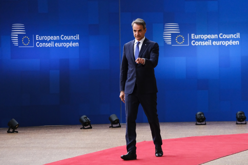 Greece's,prime,minister,kyriakos,mitsotakis,arrives,for,a,european,council