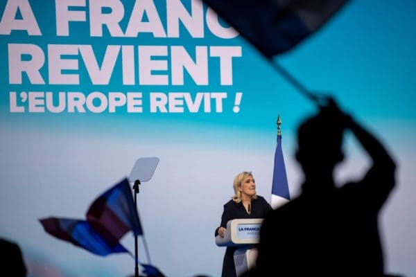 Marseille,,france, ,03 03 2024:,marine,le,pen,talks,during,a