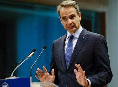 Greece's,prime,minister,kyriakos,mitsotakis,gives,a,press,statement,on