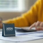 New,year,2025,goal,action,plan 2025,blue,desk,calendar,cover