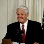 Russian,president,boris,yeltsin,with,president,william,clinton,answers,questions