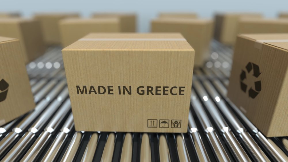Boxes,with,made,in,greece,text,on,roller,conveyor ,greek