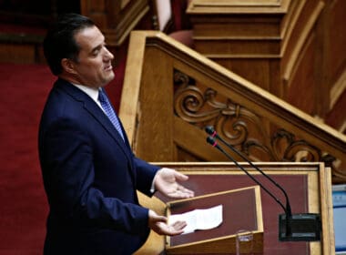 Member,of,the,greek,parliament,adonis,georgiadis,attends,in,a