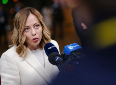 Italy's,prime,minister,giorgia,meloni,speaks,to,the,media,during