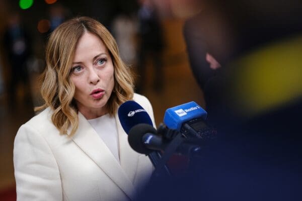 Italy's,prime,minister,giorgia,meloni,speaks,to,the,media,during