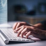 Hands,,person,and,typing,on,keyboard,for,research,,information,and