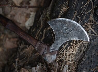 Viking,axe,at,the,forest,background