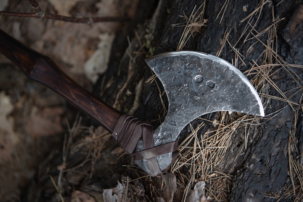Viking,axe,at,the,forest,background