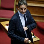 President,of,new,democracy,,kyriakos,mitsotakis,attends,in,a,discussion