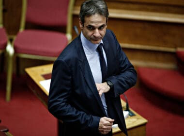 President,of,new,democracy,,kyriakos,mitsotakis,attends,in,a,discussion