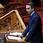 President,of,new,democracy,,kyriakos,mitsotakis,attends,in,a,discussion