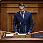 President,of,new,democracy,,kyriakos,mitsotakis,attends,in,a,discussion