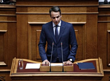 President,of,new,democracy,,kyriakos,mitsotakis,attends,in,a,discussion