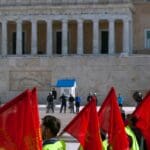 Athens,,greece, ,11 09 2022, ,protesters,holding,red,flags,are