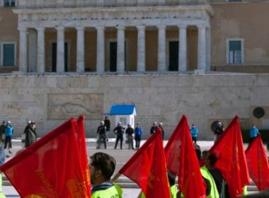 Athens,,greece, ,11 09 2022, ,protesters,holding,red,flags,are