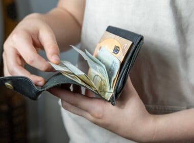 Child,holding,wallet,,takes,out,euro,,theft,money,,managing,pocket