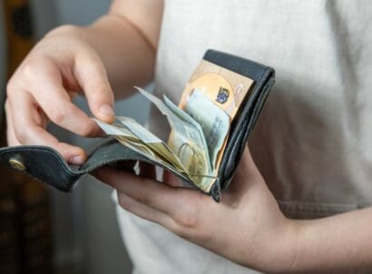 Child,holding,wallet,,takes,out,euro,,theft,money,,managing,pocket