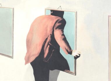 Illustration,of,man,entering,a,surreal,painting,,optical,illusion,concept