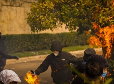 Athens,,greece,,february,28,,2025:,protesters,clash,with,police,during