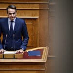 President,of,new,democracy,,kyriakos,mitsotakis,attends,in,a,discussion