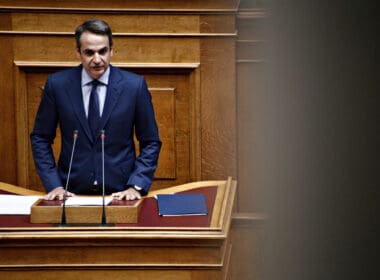 President,of,new,democracy,,kyriakos,mitsotakis,attends,in,a,discussion