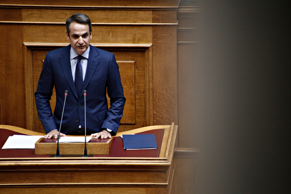 President,of,new,democracy,,kyriakos,mitsotakis,attends,in,a,discussion