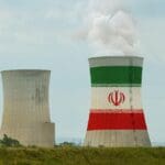 The,flag,of,iran,is,depicted,on,the,cooling,tower