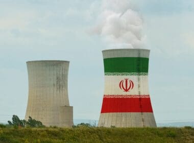 The,flag,of,iran,is,depicted,on,the,cooling,tower