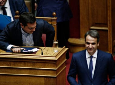 President,of,new,democracy,,kyriakos,mitsotakis,attends,in,debate,in