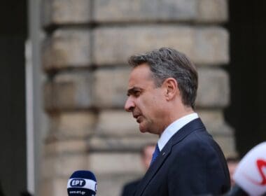 Greek,prime,minister,kyriakos,mitsotakis,arrives,to,attend,in,a