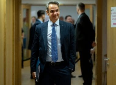 Greece's,prime,minister,kyriakos,mitsotakis,arrives,for,a,eu,summit,