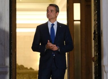 Greece's,prime,minister,kyriakos,mitsotakis,waits,for,a,meeting,at