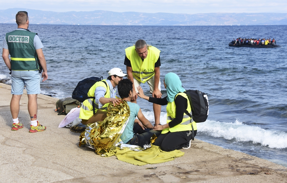 Lesvos,,greece, ,september,29,,2015:,refugee,given,help,after