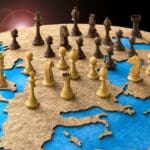 Symbol,of,geopolitics,in,the,world,with,chess,pieces ,3d