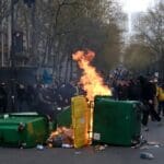 Riot,police,clashed,with,protestors,during,a,demonstration,in,a