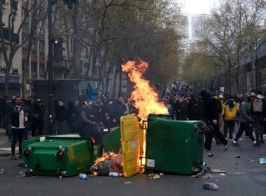Riot,police,clashed,with,protestors,during,a,demonstration,in,a