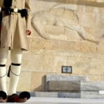 Evzoni,guard,,guardian,in,front,of,the,greek,parliament,building,