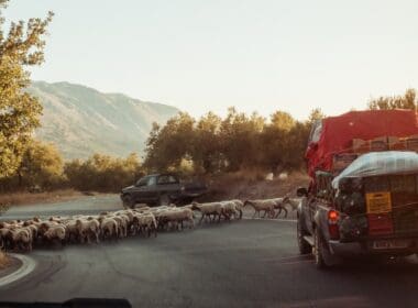 "traffic,jams",on,crete,mountain,roads ,left,turn,on,mountain