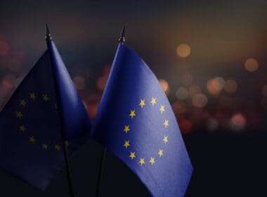 Small,national,flag,of,the,european,union,on,a,black