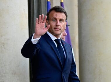 French,president,emmanuel,macron,hosts,gurbanguly,berdymuhamedov,,national,leader,of